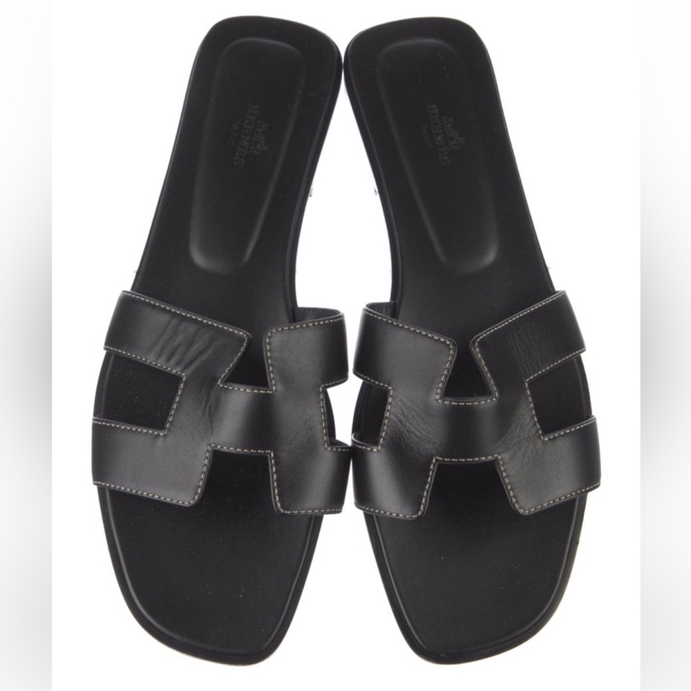 Hermes Black Oran Slides 40